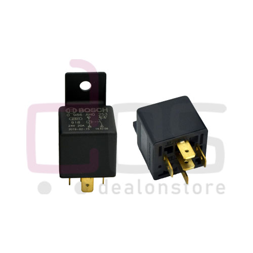 BOSCH Original Relay 24V/20A 0986AH0253. Part Number 0986AH 0253. Brand: BOSCH.Voltage: 24V/20A. Suitable for Bosch.OEM/Aftermarket - OEM. Weight 0.155 Kg.